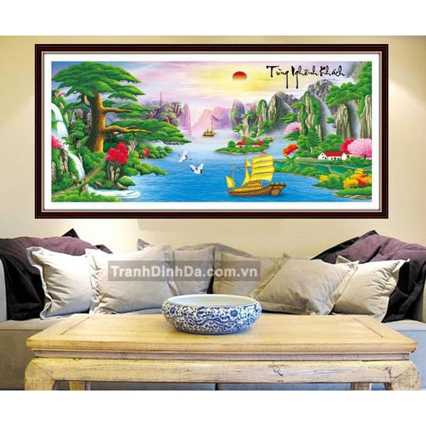 (ĐÃ ĐÍNH)Tranh đính đá thành phẩm TÙNG NGHÊNH KHÁCH 1m5x68cm DF077