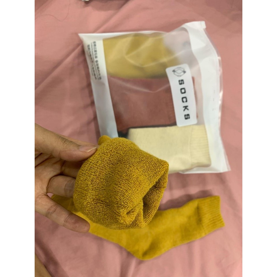 Set 6 đôi Tất nam nữ lót lông 100% cotton siêu mềm giữ ấm mùa đông