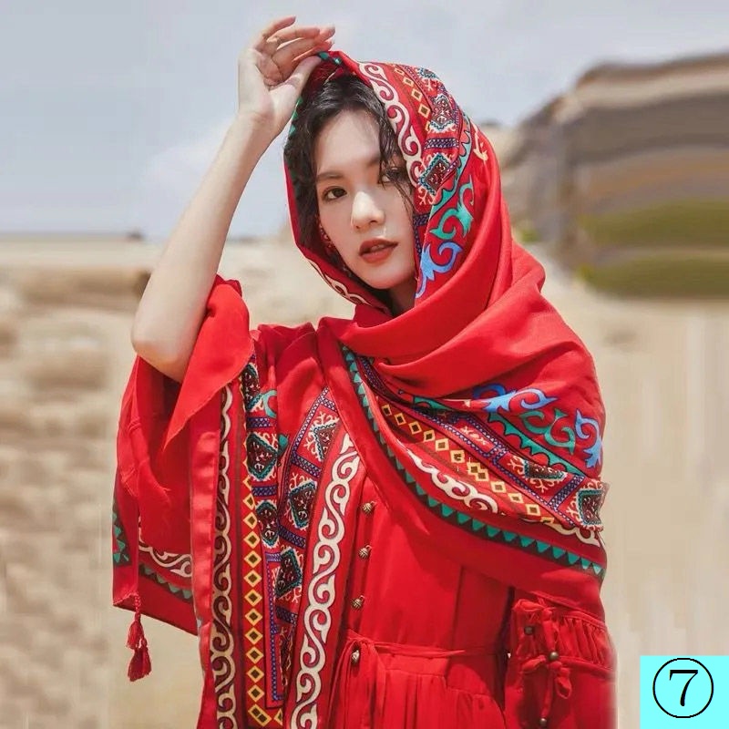 Khăn Choàng Cotton Lanh Cỡ Lớn Phối Tua Rua Phong Cách Bohemian Thời Trang Đi Biển Cho Nữ