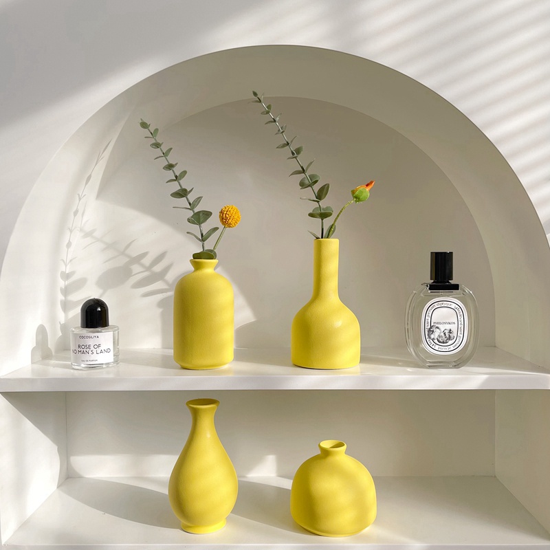 Lọ Hoa Bằng Gốm Màu Vàng Đơn Giản Hiện Đại Phong Cách Bắc Âu Trang Trí Nhà Cửa