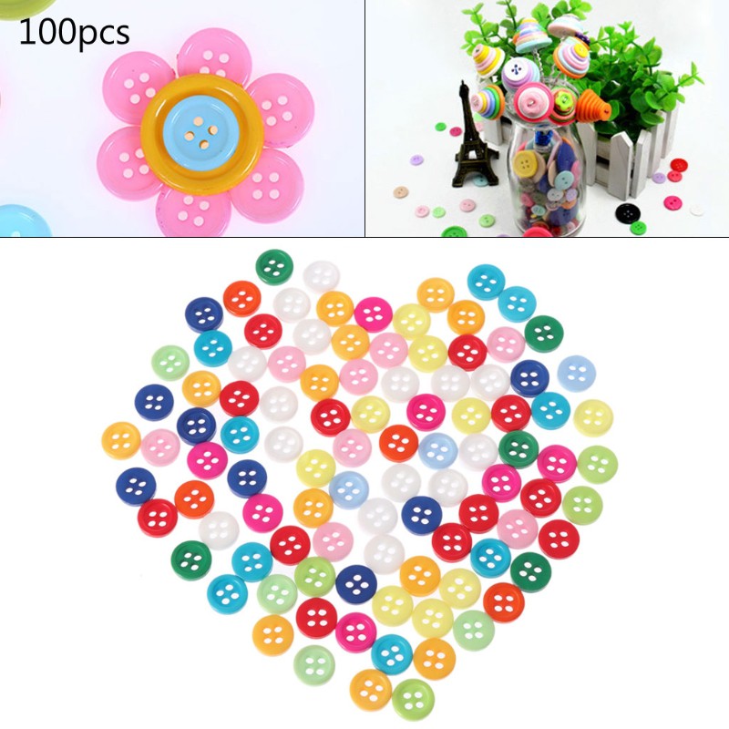 Set 100 Cúc Áo Nhựa 4 Lỗ Nhiều Màu Sắc Kích Thước 9mm