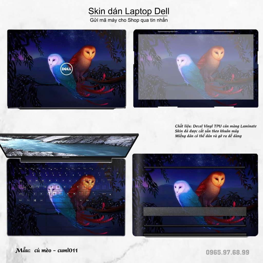 Skin dán Laptop Dell in hình Cú mèo (inbox mã máy cho Shop)