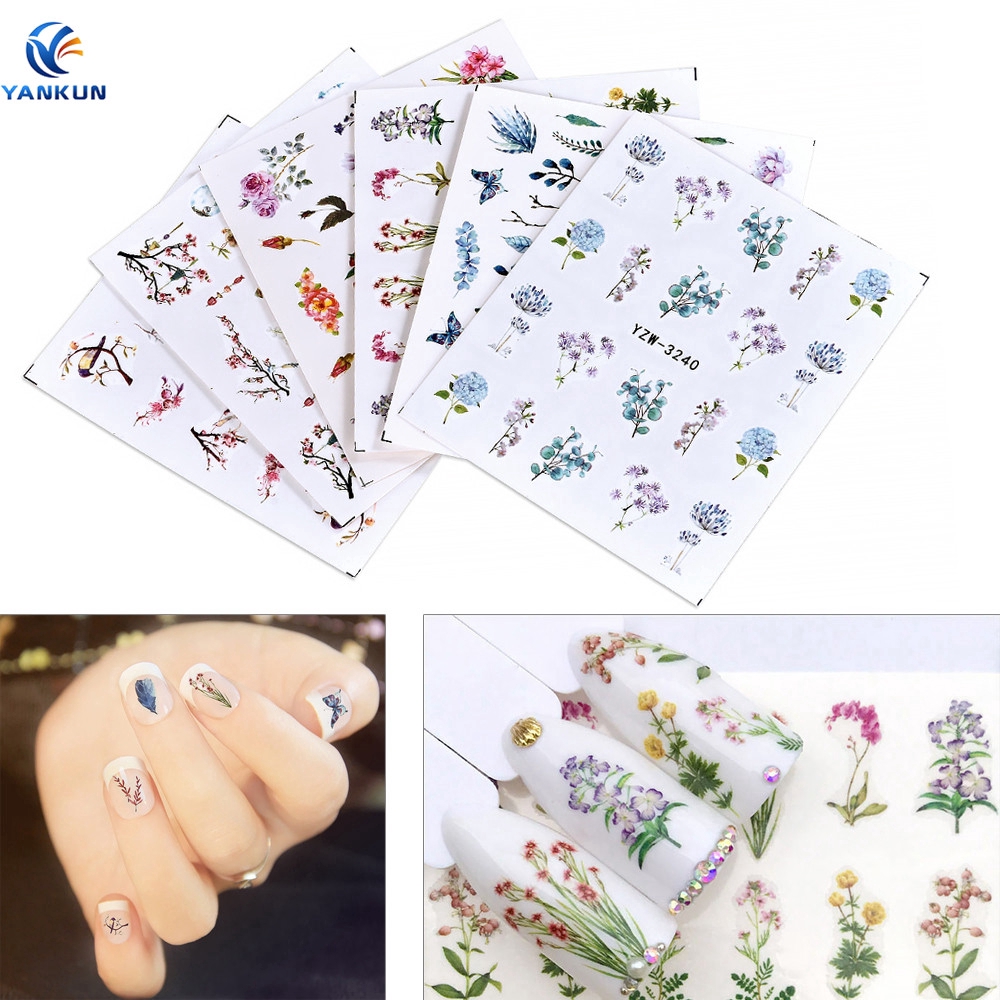 Hình Dán Trang Trí Móng Nghệ Thuật Họa Tiết Hoa 3D Nhiều Màu Sắc