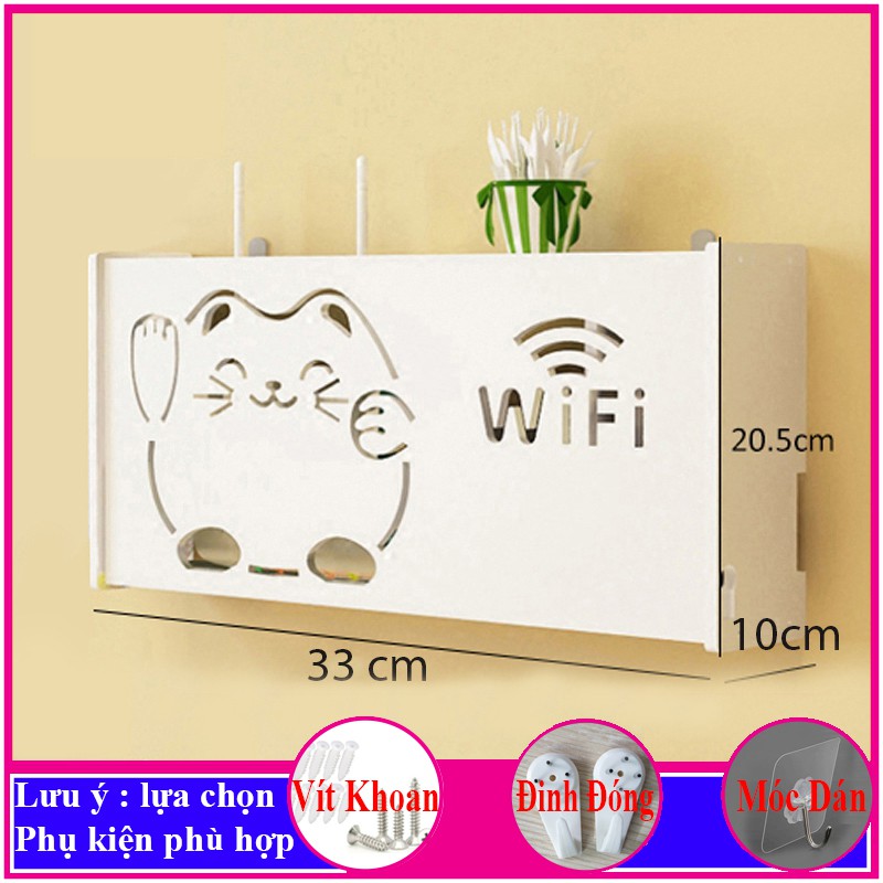 Hộp đựng wifi treo tường hình mèo thần tài, giá để modem, ổ cắm điện, thiết bị phát sóng, tạo không gian trang trí - a18