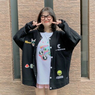 Áo khoác cardigan nỉ nữ chất dày thêu họa tiết cá tính