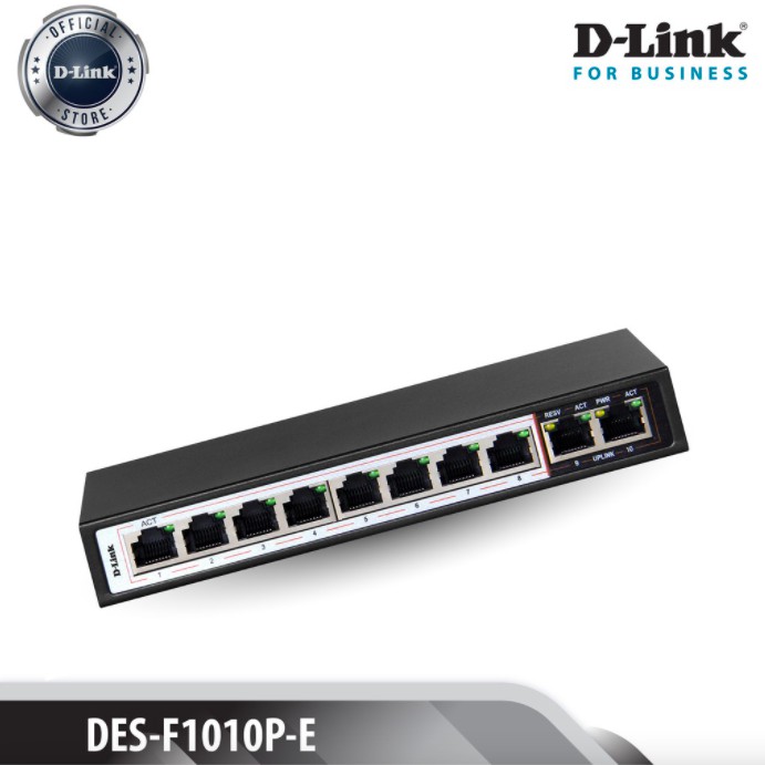 D-LINK DES-F1010P-E - Bộ chia cổng mạng 250M 10 cổng 10/100 (8 cổng PoE + 2 cổng uplink)