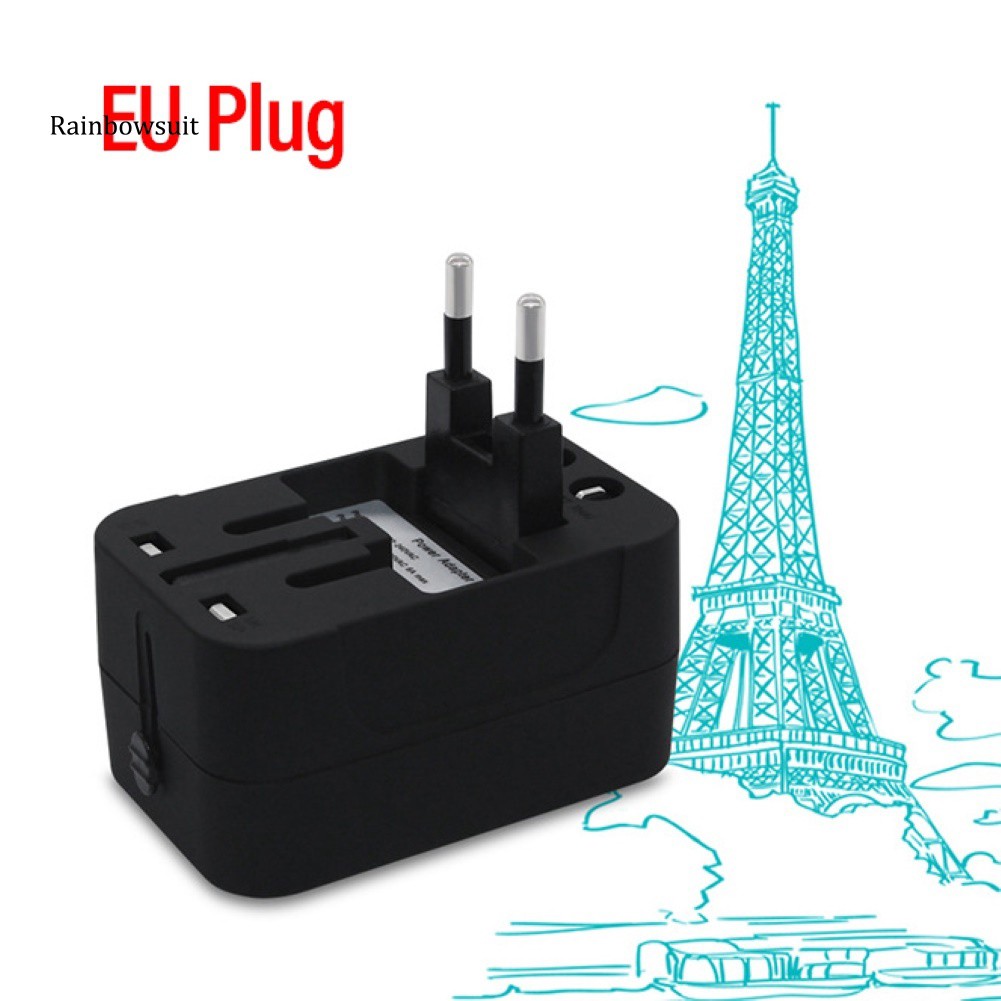 Phích chuyển đổi nguồn sạc 2 cổng USB AC US AU EU UK tiện dụng chất lượng cao