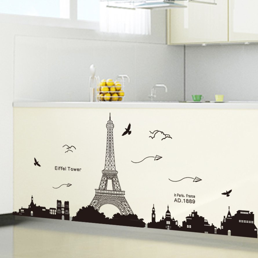Sticker Dán Tường Hình Tháp Eiffel Dùng Trang Trí Phòng Khách