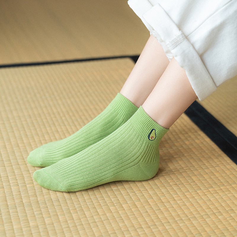 ❤️FREESHIP❤️ Tất - Vớ nữ Bơ Cotton Trơn Ulzzang Cổ Ngắn gân tăm Phong Cách Vintage Hàn Quốc