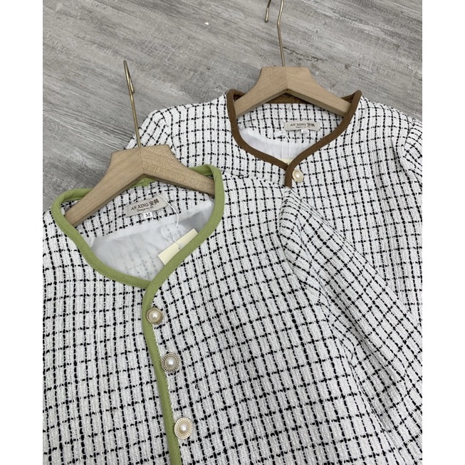 Sét dạ nữ phối viền cúc ngọc + chân váy xếp ly kèm ảnh thật - hàng có sẵn