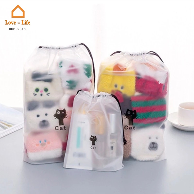 Túi Dây Rút Bằng EVA Chống Ẩm In Họa Tiết Xương Rồng/Hoa Cúc Dễ Thương