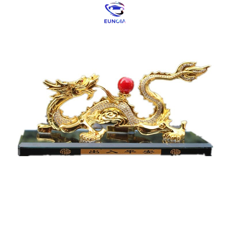 Tượng rồng vàng nhả ngọc có đế đựng nước hoa trang trí Taplo ô tô - tượng tỳ hưu đính đá tặng kèm thảm chống trượt