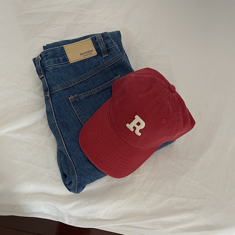 Mũ lưỡi trai gắn thêu hình chữ R chu vi lớn kiểu thể thao Hàn Quốc cho nam mặt nhỏ