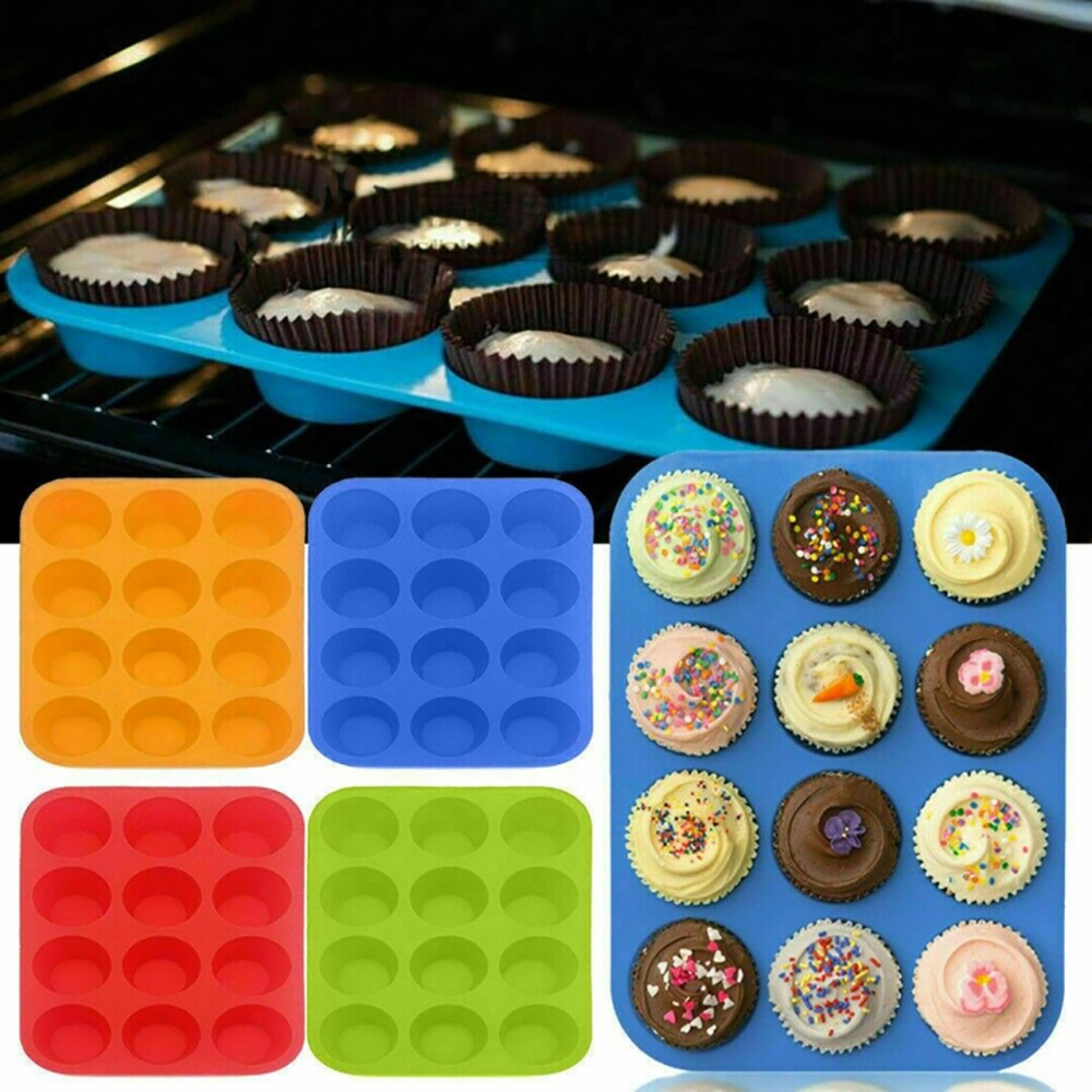 Khuôn Silicone Làm Bánh Cupcake 12 / 24 Ngăn Chống Dính Nhiều Màu