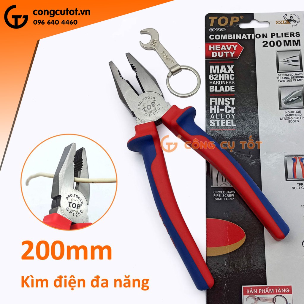Kìm điện cao cấp TopGold 180mm lưỡi thép giàu Crôm tôi cao tần độ cứng HRC62