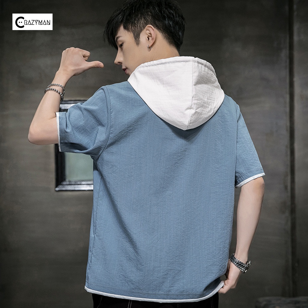 Áo sơ mi tay ngắn nam nữ unisex form rộng basic,áo sơ mi nam tay lỡ có mũ trùm đầu cực trẻ trung năng động