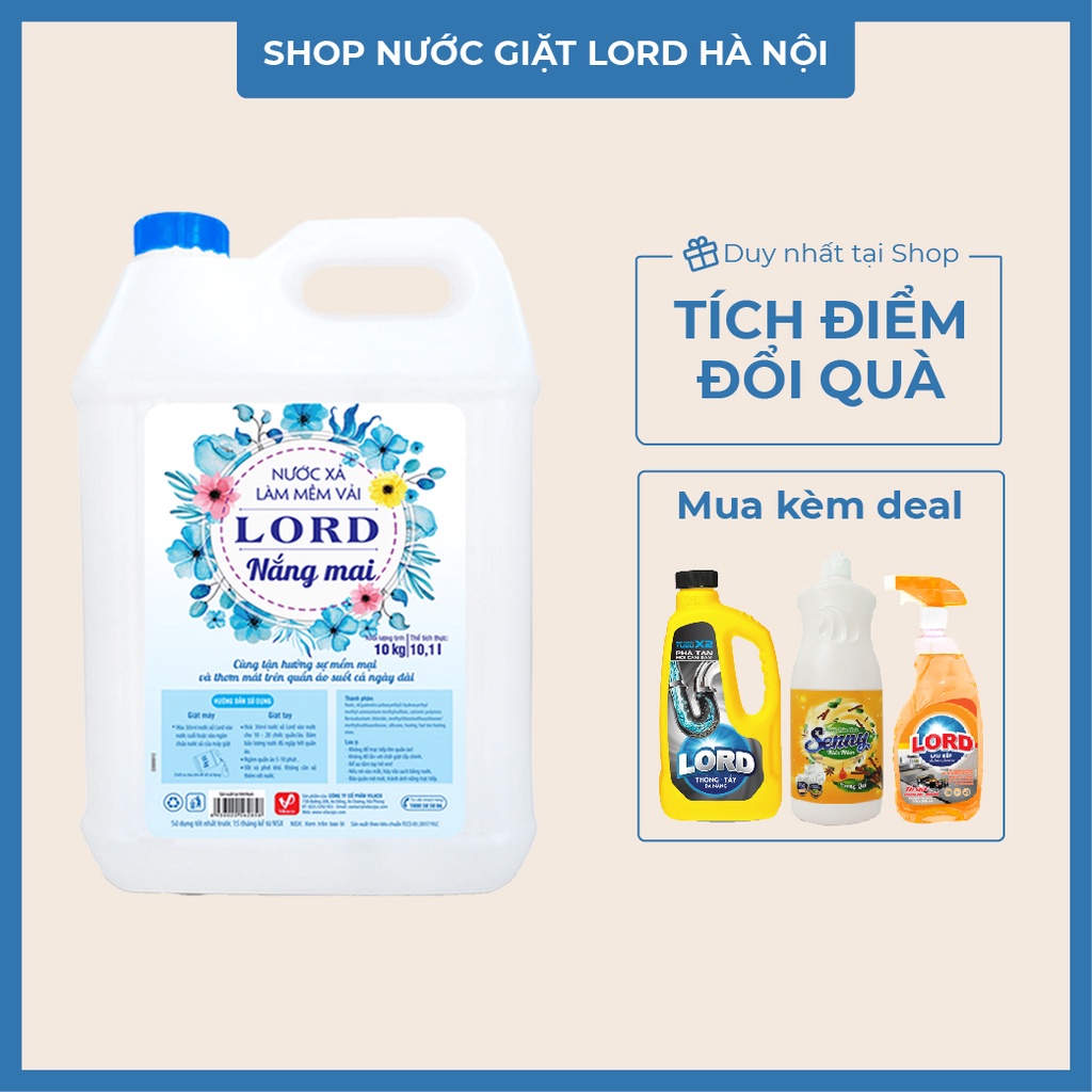 Nước xả vải Lord 10L hương Nắng mai làm mềm vải, hương thơm lâu