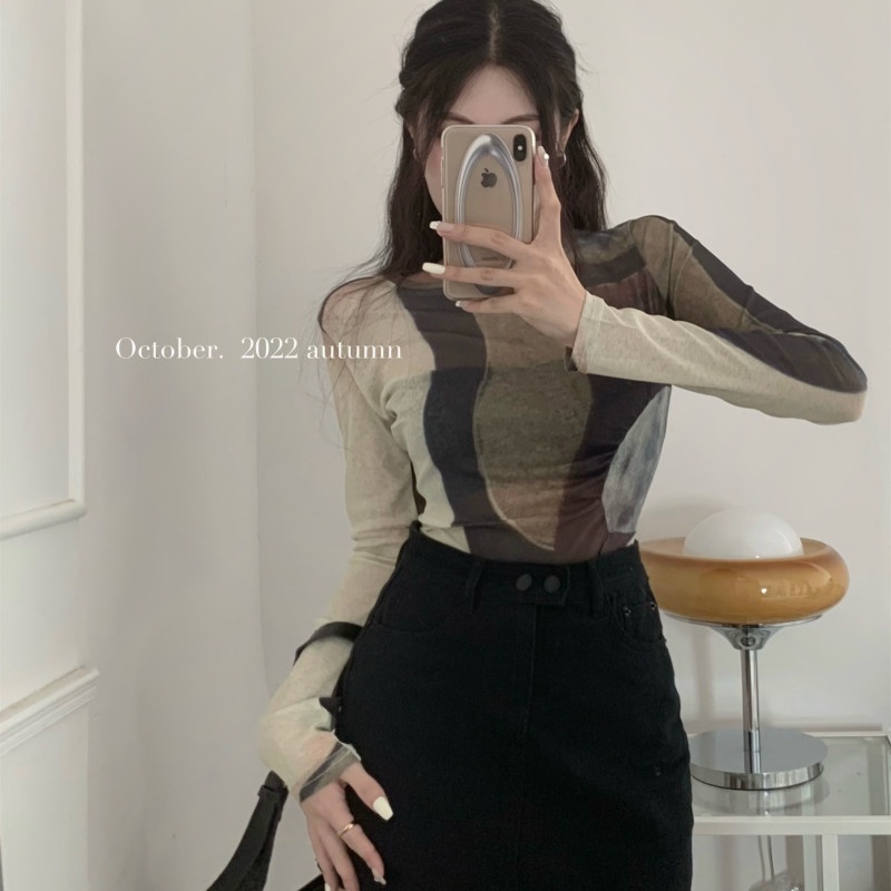 Áo Thun Tay Dài Dáng Ôm Màu Sắc Tương Phản Trẻ Trung Hợp Thời Trang