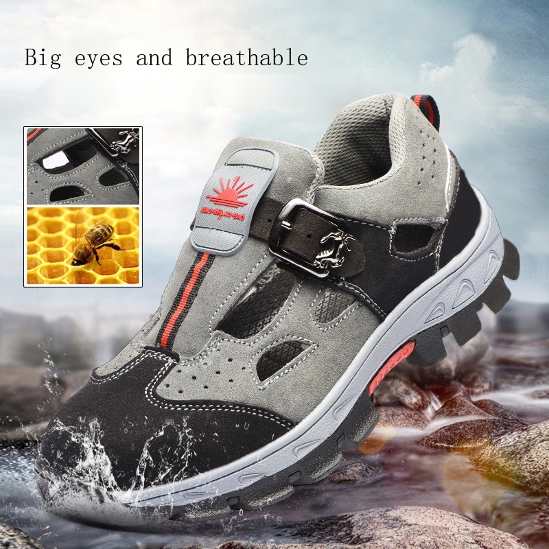 Xăng đan Bảo Hộ Lao Động Chống Đập Xuyên Thấu Mũi Thép Lỗ To Thoáng Khí Khử Mùi Hôi Mùa Hè