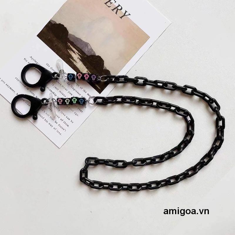 Dây Đeo Khẩu Trang Acrylic Hình Mặt Cười Màu Đen