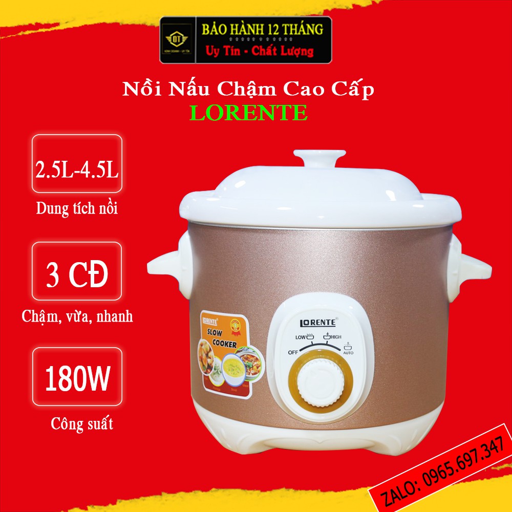 Nồi Nấu Chậm Lorente Cao Cấp, Slow Cooker Lorente, Nồi Kho Cá-Nấu Cháo Chuyên Dụng, [BẢO HÀNH 12 THÁNG]