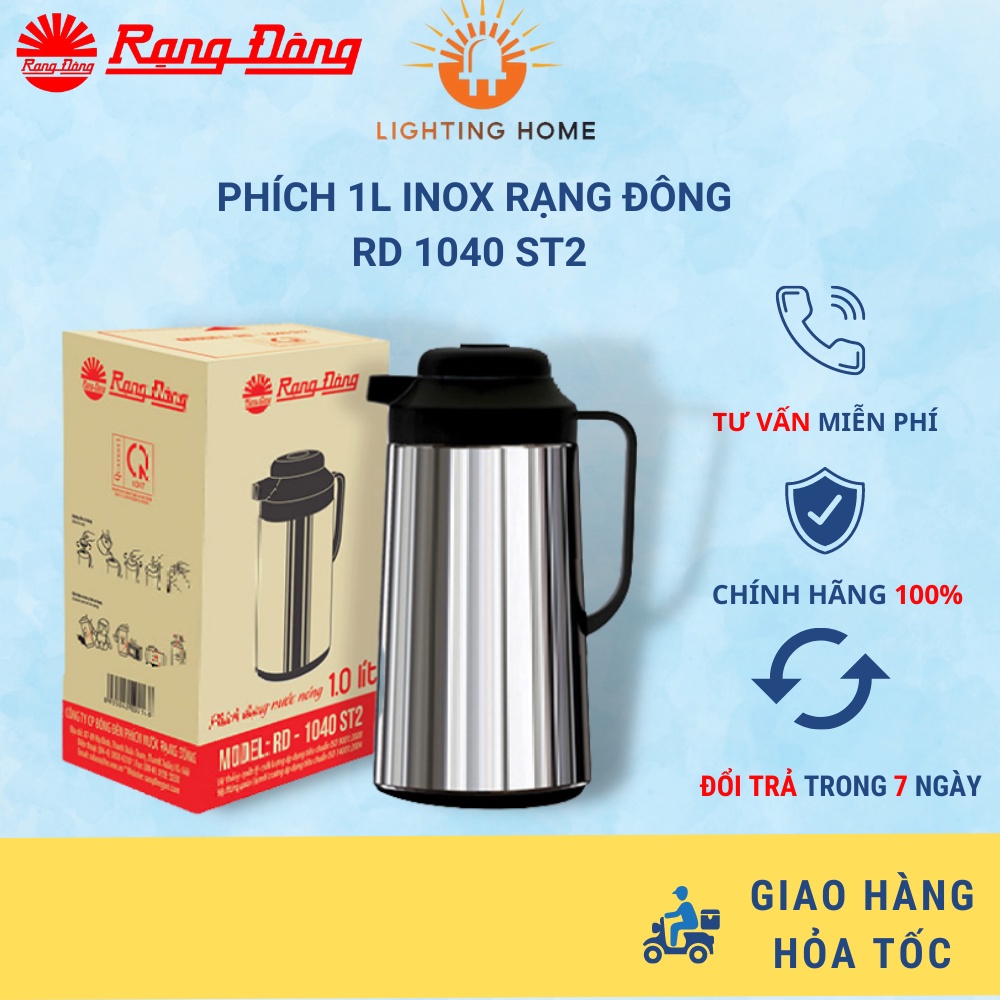 Phích Nước Rạng Đông Để Bàn 1 Lít Vỏ Inox Rạng Đông Model: RD 1040 ST2 Giữ Nhiệt Lâu 6-8h Bảo Hành