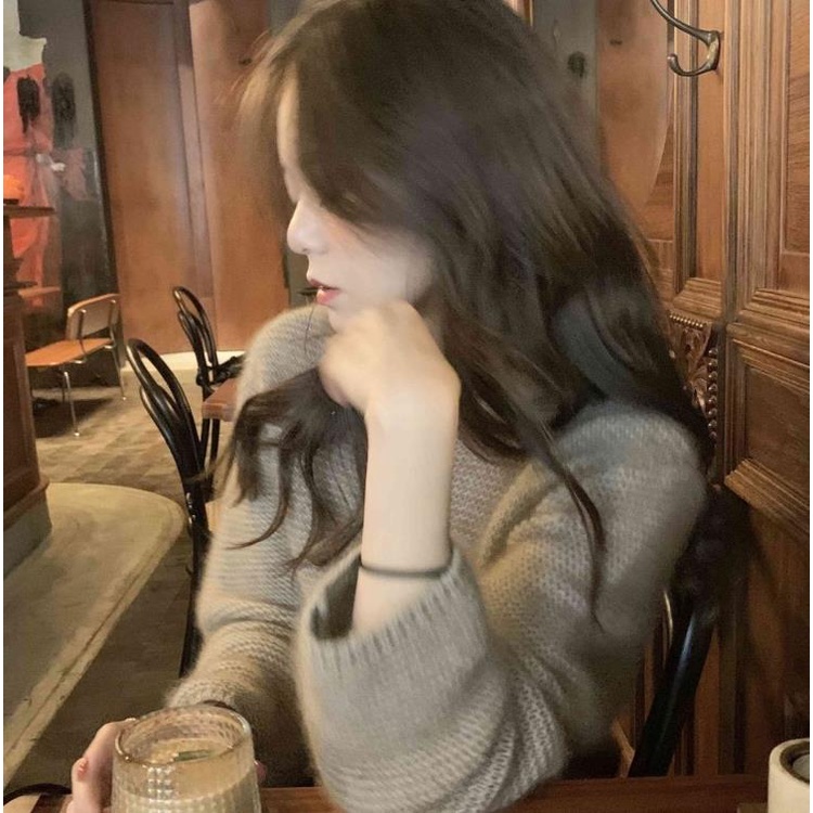 Áo sweater dệt kim vải len acrylic phong cách Pháp thời trang