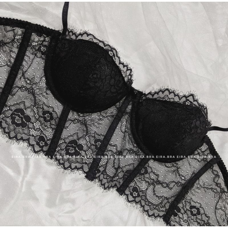 [C009] Áo corset thời trang ren mi, có gọng, mút nhét, màu đen và trắng- EIRA.BRA