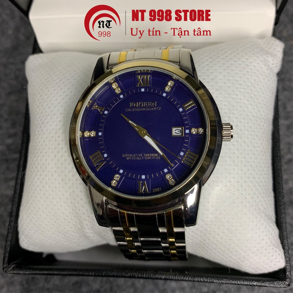 Đồng hồ FNGEEN mặt xanh đính đá [Có lịch ngày] dây thép không gỉ, đồng hồ thời trang nam cao cấp | BigBuy360 - bigbuy360.vn