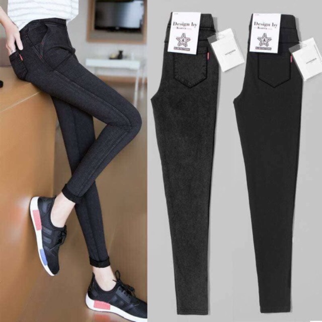 Quần legging thô giả bò cạp cao Loại 1 trơn/lót lông giữ nhiệt | BigBuy360 - bigbuy360.vn