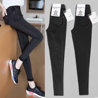 Quần legging thô giả bò cạp cao Loại 1 trơn/lót lông giữ nhiệt