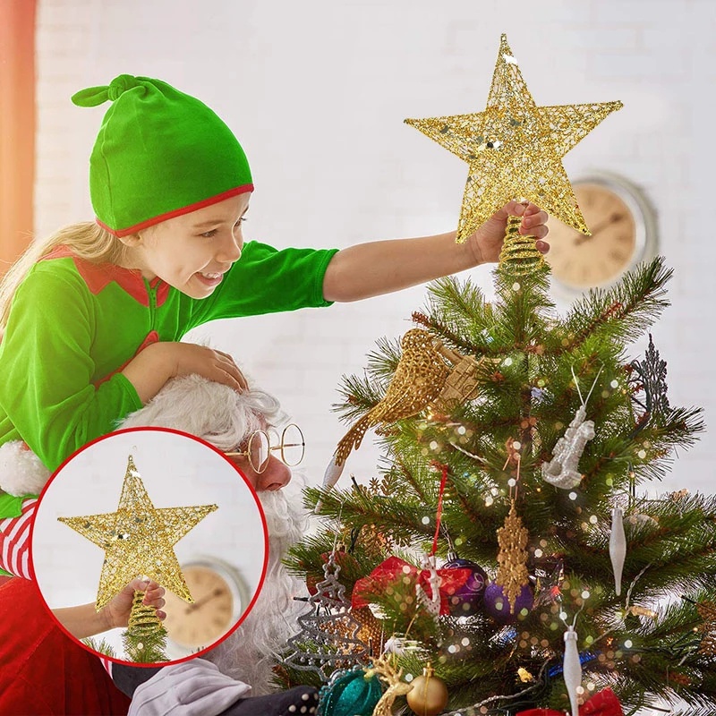 Phụ Kiện Trang Trí Cây Thông Giáng Sinh Hình Ngôi Sao Ba Chiều Bằng Sắt