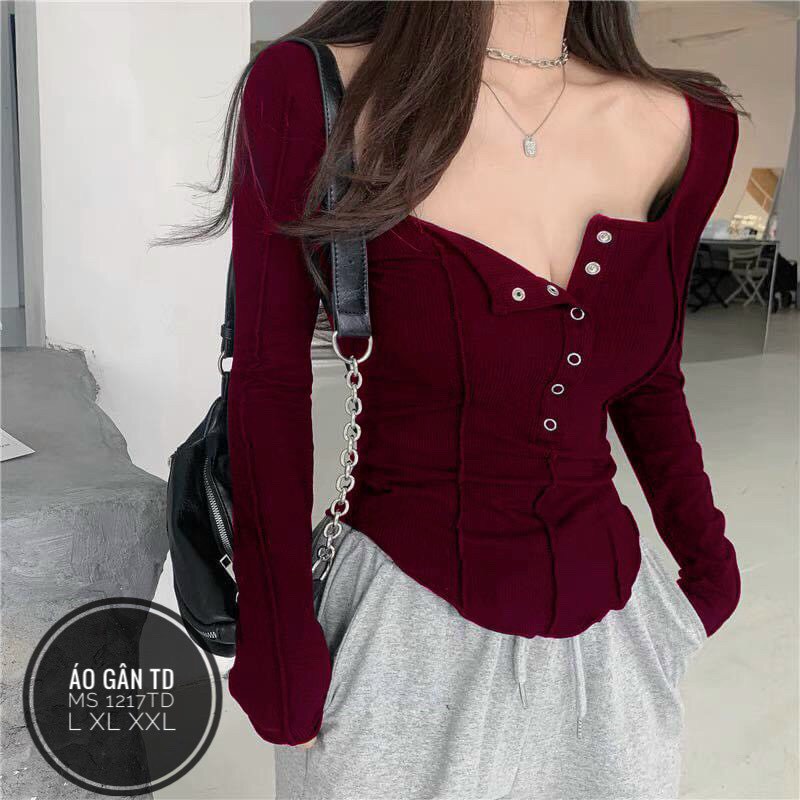 Áo thun tay dài nút bấm cổ U chất thun gân co giãn tốt tôn dáng nhiều màu sắc Bigsize nữ 55-90kg