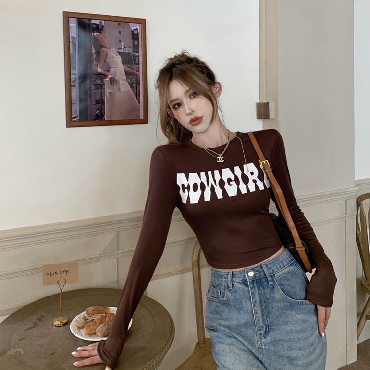 Áo Thun Đen Tay Dài Dáng Ôm In Họa Tiết Thời Trang Quyến Rũ Cho Nữ