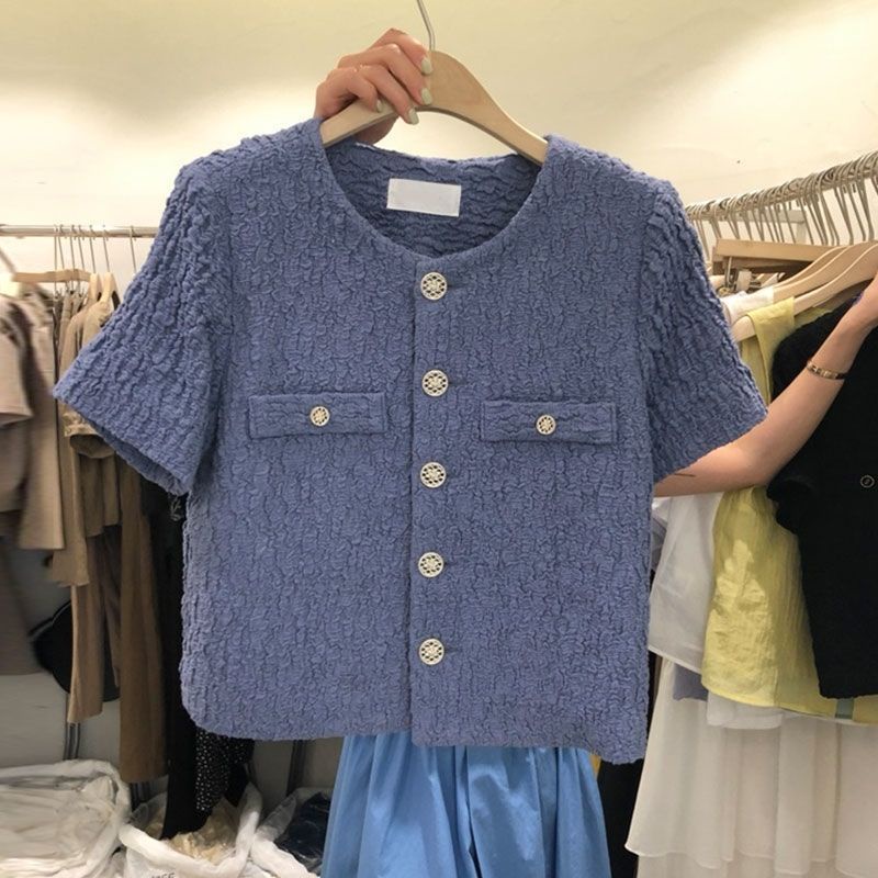 South Korea East Gate Spring and Summer New Fashion style short style single-breasted single-breasted solid Color short-sleeved fragrant style Coat Girl