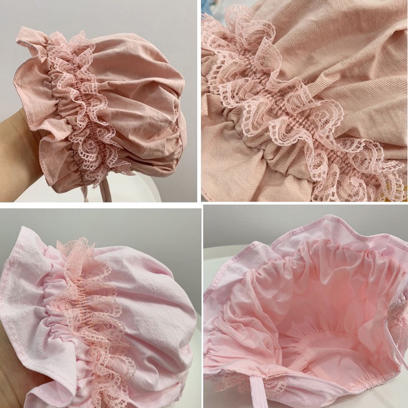 Mũ Beanie Mềm Mại Chống Gió Phối Ren Viền Bèo Dùng Làm Đạo Cụ Chụp Ảnh Cho Bé Gái Sơ Sinh
