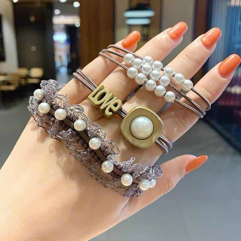 Set 11 dây buộc tóc cao su đơn giản dễ thương cho nữ kèm túi zip