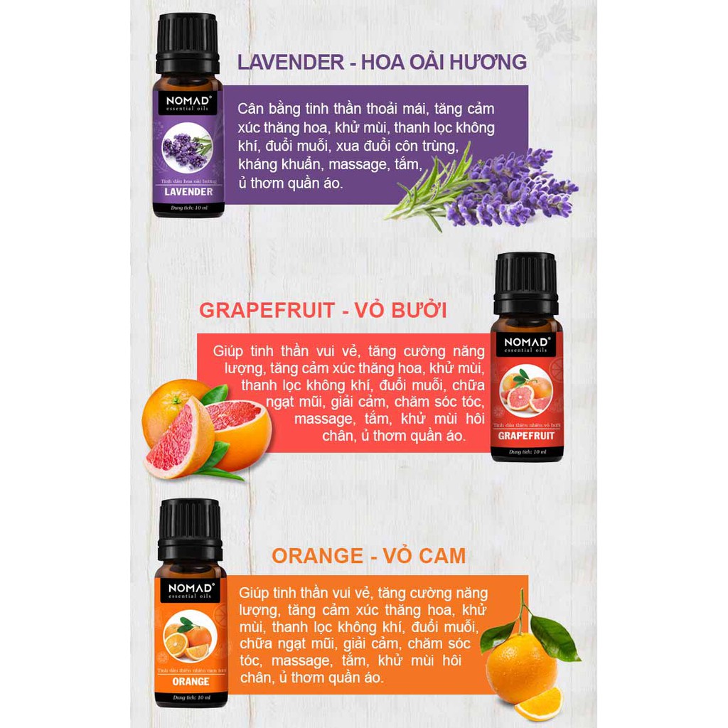 [Tăng Cường Năng Lượng &amp; Tập Trung Tinh Thần Cao Độ] - Combo 3 Tinh Dầu Lavender (10ml) + Cam (10ml) + Hương Thảo (10ml)