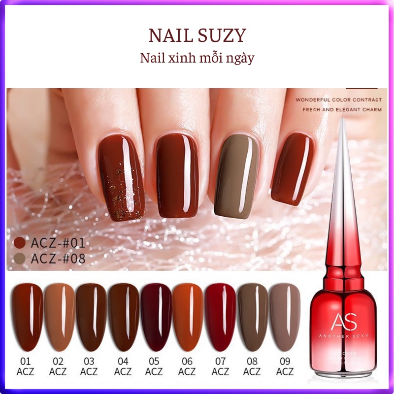 Sơn móng tay gel Sơn gel AS dùng máy hơ gel tone nâu tây nâu socola NAIL SUZY mã ACZ 15ml