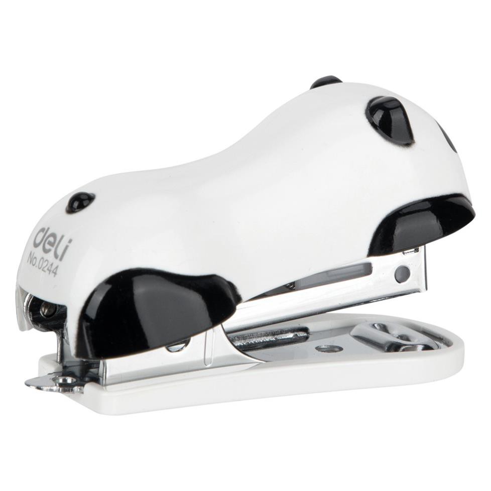 Dập ghim mini hình gấu Panda, 12 trang kèm 1000 chiếc ghim - Deli E0453