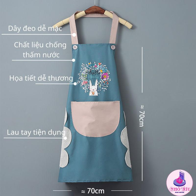 Tạp Dề Chống Thấm Hoa Thỏ Cute Có túi và Khăn Lau Tay