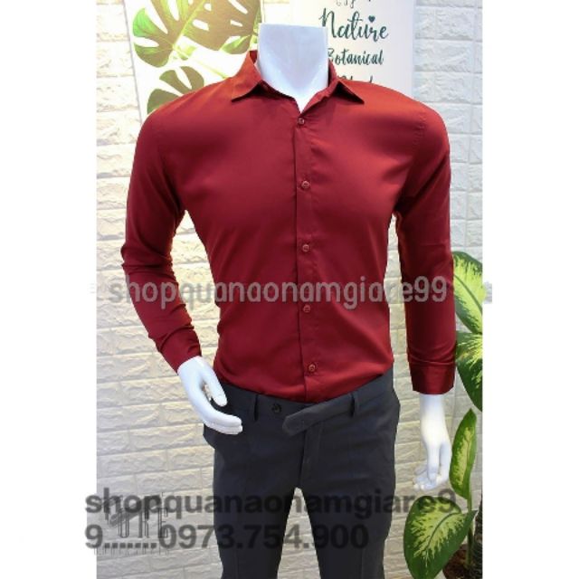 Áo Sơ Mi Nam Đỏ Đô dài tay Hàn Quốc form body, vải lụa Thái chống nhăn [Thời Trang Nam] | BigBuy360 - bigbuy360.vn