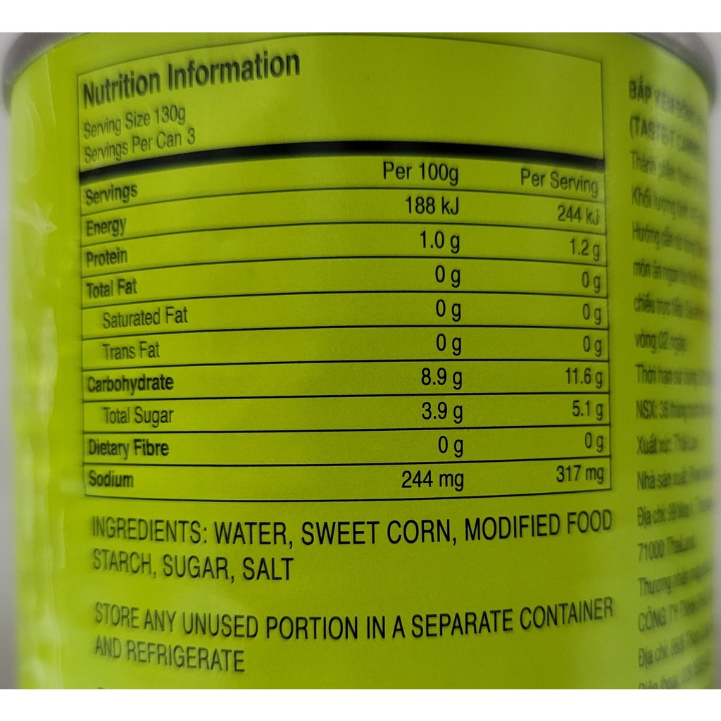 [Hộp 425g] BẮP KEM [Thailand] TASTE-T Cream Style Corn (halal) (pkg)