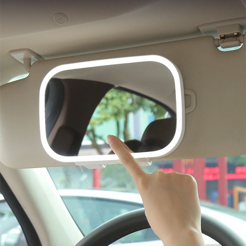 Gương Trang Điểm Ba Cánh Có Thể Sạc Lại Cổng USB Gắn Tấm Che Nắng Xe Hơi