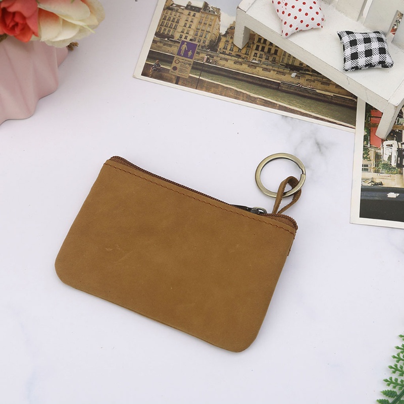 Ví Da Đựng Tiền Xu Có Khóa Kéo Phong Cách Vintage Cho Nam