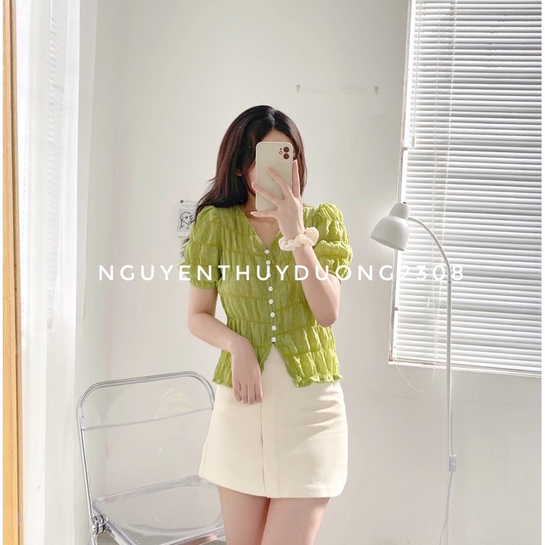 [HÀNG SẴN]ÁO THUN CÚC DỌC LI NHÚN CỔ V 3002 SIÊU XINH