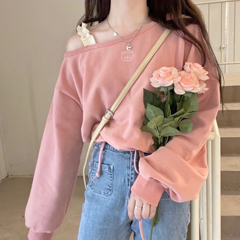Áo thun Sweater tay dài dáng rộng kiểu Hàn Quốc dễ thương thời trang mùa thu cho học sinh