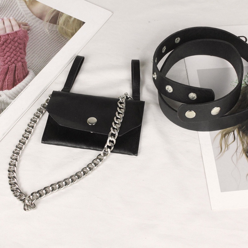 Túi Đeo Hông Bằng Da Phối Dây Xích Kim Loại Thời Trang Sang Trọng Cho Nữ