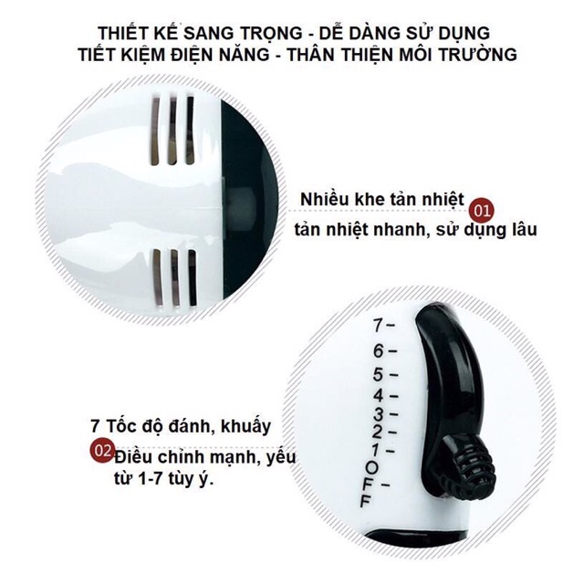 Máy đánh trứng cầm tay mini cao cấp 7 tốc độ công suất lớn tiết kiệm thời gian