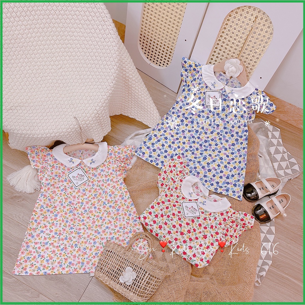 Váy hoa nhí dáng dài, Váy cho bé gái có chiết ly siêu dễ thương - váy cho bé 1 tuổi, đến 10 tuổi